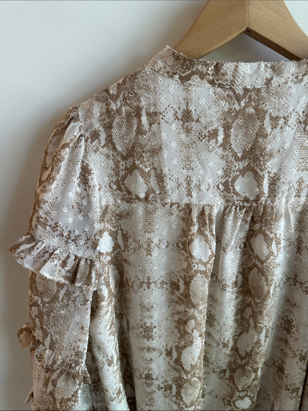 NWOT Fate Snake-Print Ruffle Button Front Blouse - Picture 10 of 13
